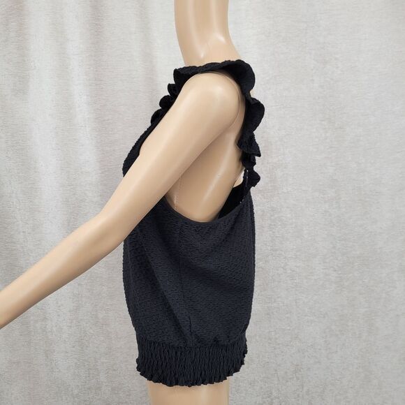 Anthropologie Marisol Ruffled Halter Blouse Top Size L Black Textured - Picture 6 of 12